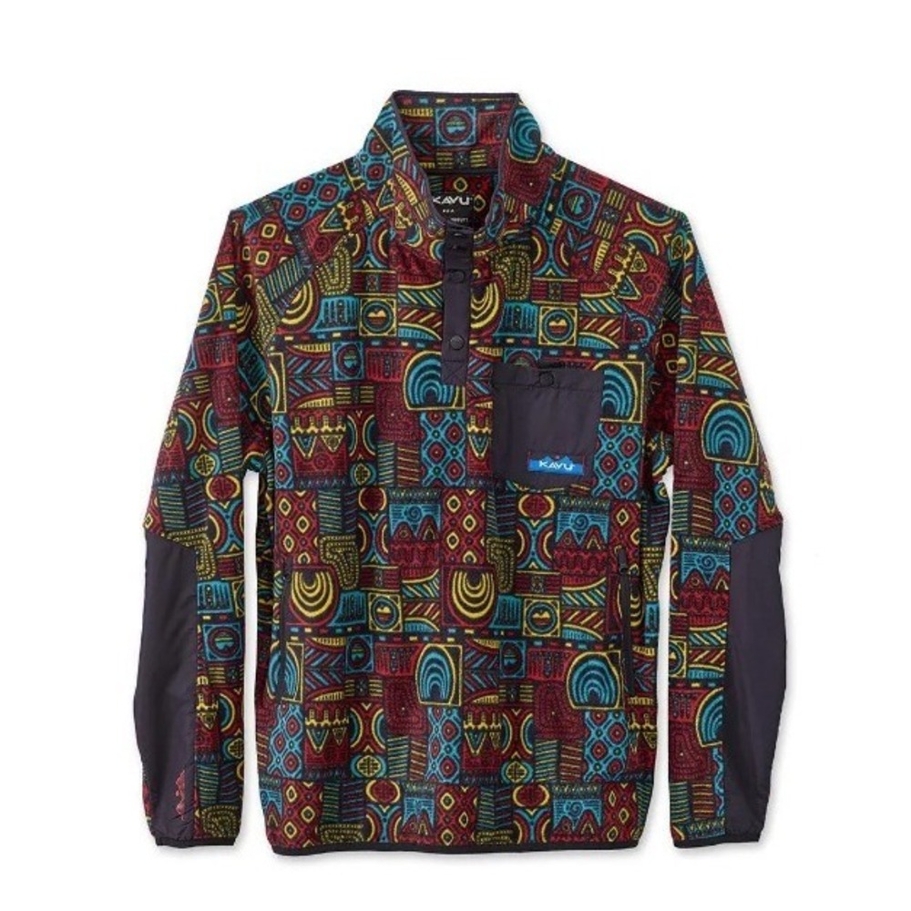 KAVU Teannaway Fleece Pullover Geometric Tribal Print Snap Neck Jacket Men's XL